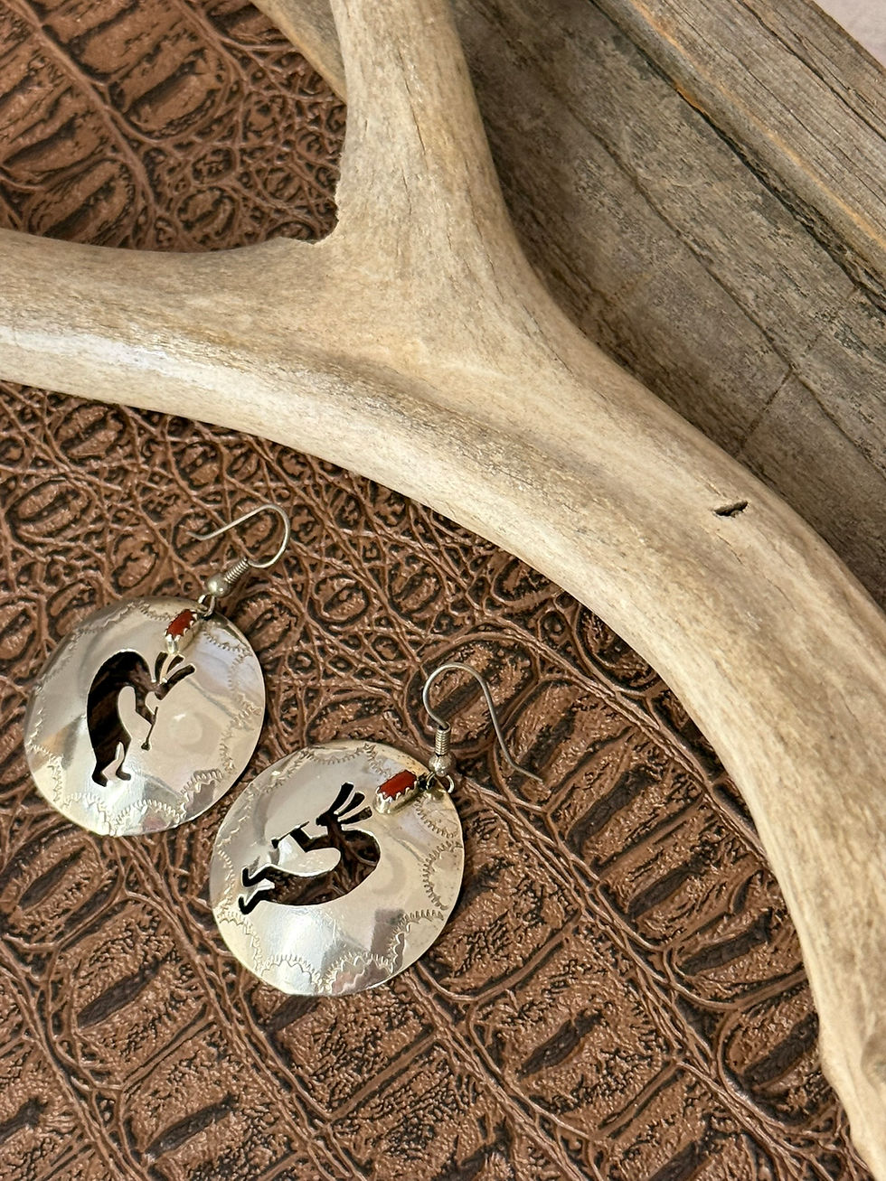 Thumbnail: Vintage Concho Kokopelli And Coral Stone Earrings
