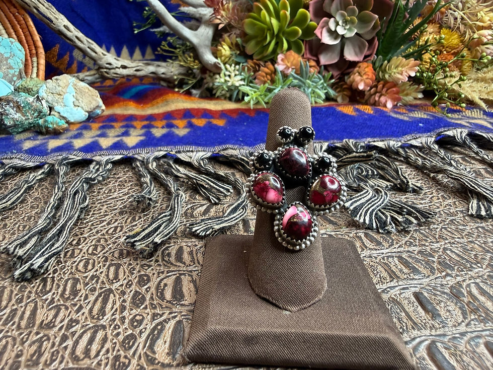 Thumbnail: Rose Dahila Black Onyx Cactus Ring Size Adjustable