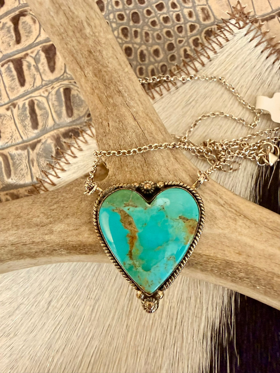 Thumbnail: Kingman Turquoise Heart Necklace Sterling Silver