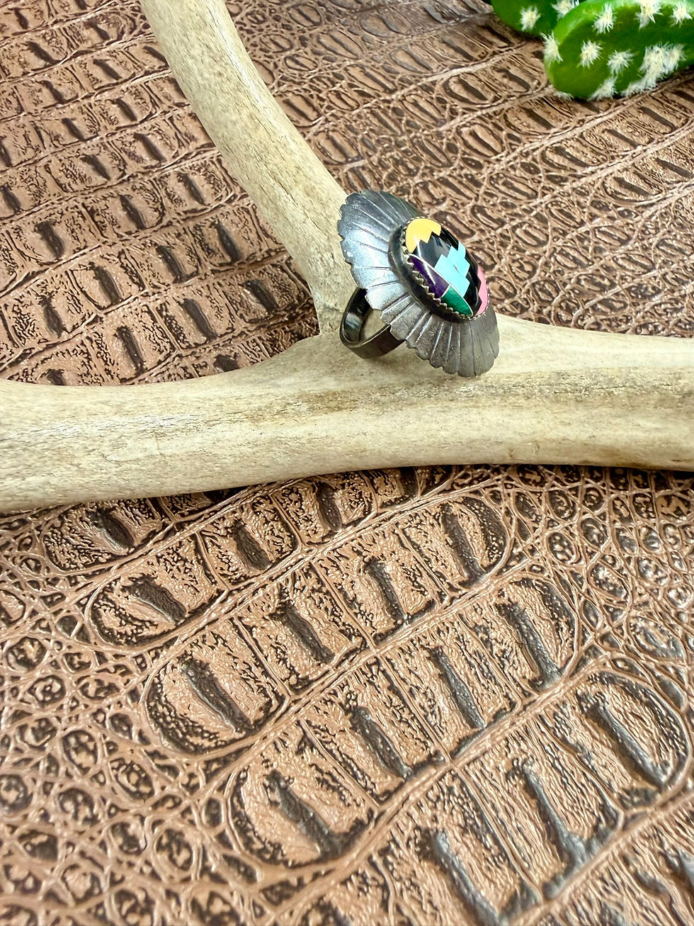Thumbnail: Mosaic Inlay Oval Concho Ring Size 7