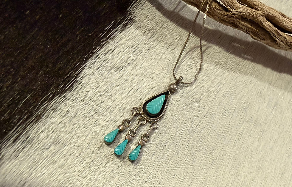 Thumbnail: Zuni Carved Sleeping Beauty Turq Teardrop Necklace