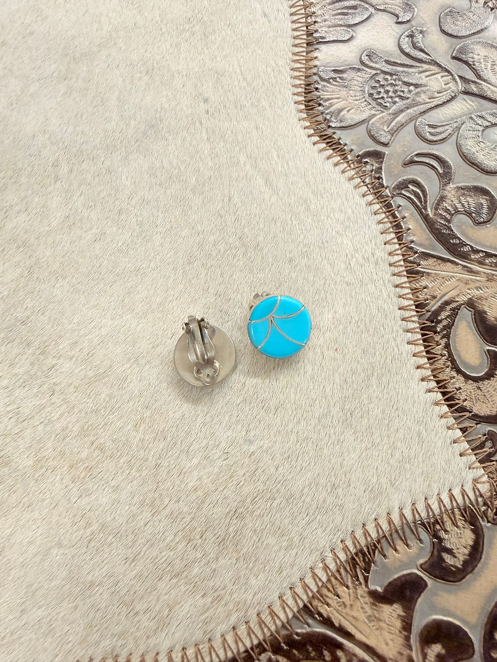 Thumbnail: Clip On Turquoise Inlay Earrings