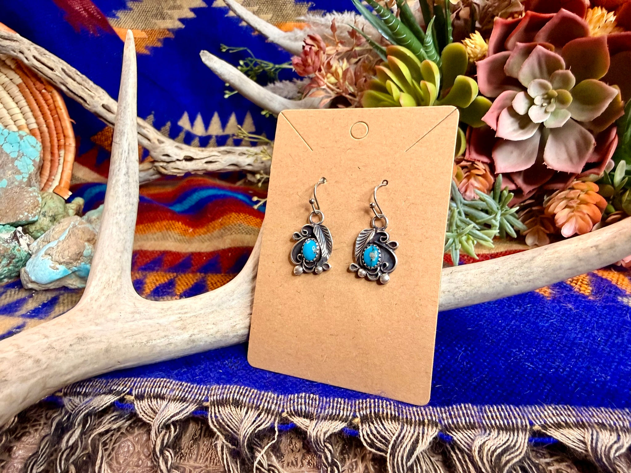 Swirl/Feather Turquoise Earrings