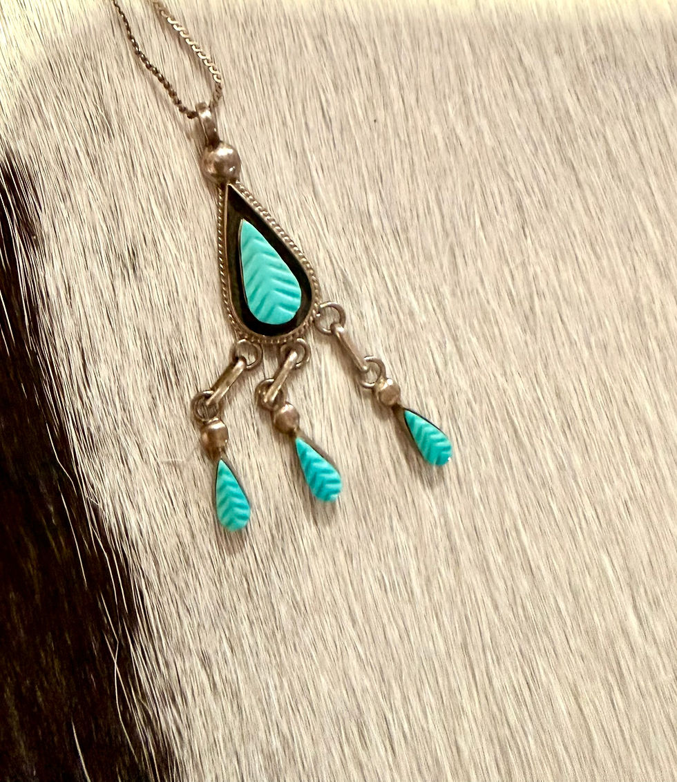 Thumbnail: Zuni Carved Sleeping Beauty Turq Teardrop Necklace