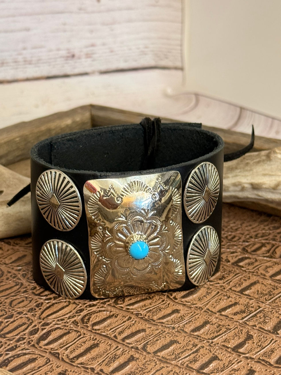 Thumbnail: Bow Guard Nickel Silver and Turquoise