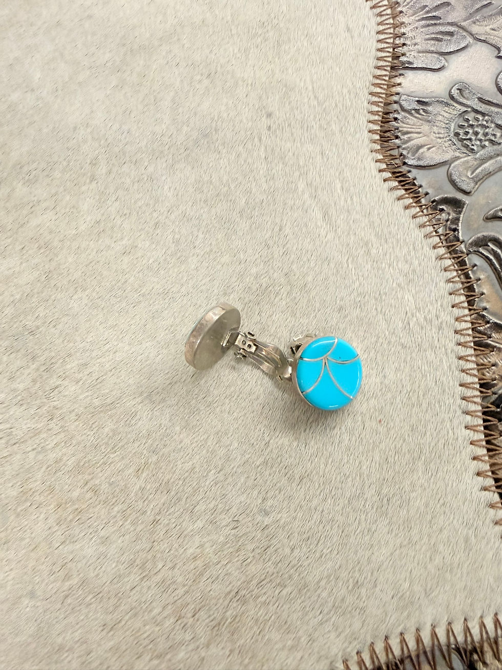 Thumbnail: Clip On Turquoise Inlay Earrings