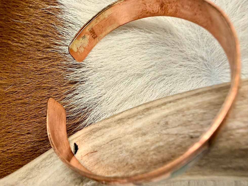 Thumbnail: Copper Turquoise Diamond Pattern Inlay Cuff Size 6.5