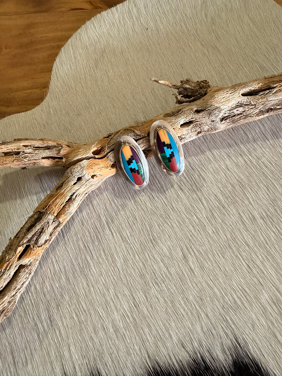 Thumbnail: Mosaic Inlay Oval Earrings