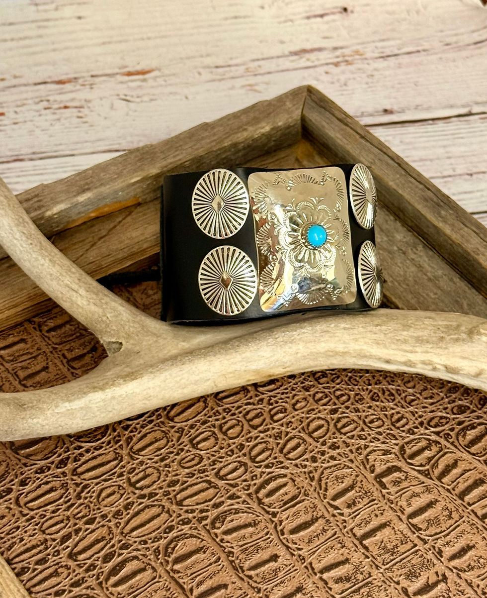 Thumbnail: Bow Guard Nickel Silver and Turquoise