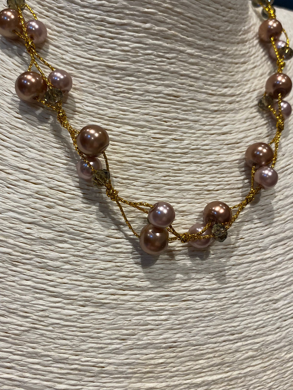 Thumbnail: Bronze & Gold Plaited Short Pearl Necklace 