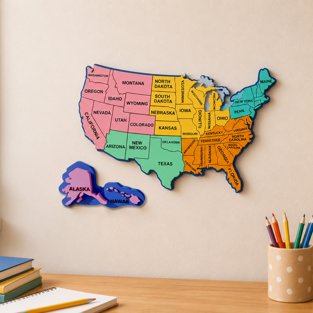 Regional US Map Puzzle, Model – Wall Magnetic Hands-On Learning Tool - 50State
