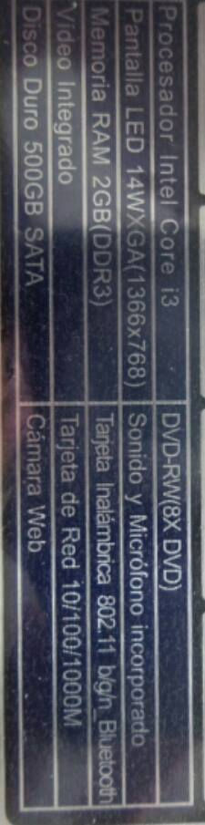 Miniatura: Laptop Intel I3, 4Gb de RAM y 500Gb de Disco duro