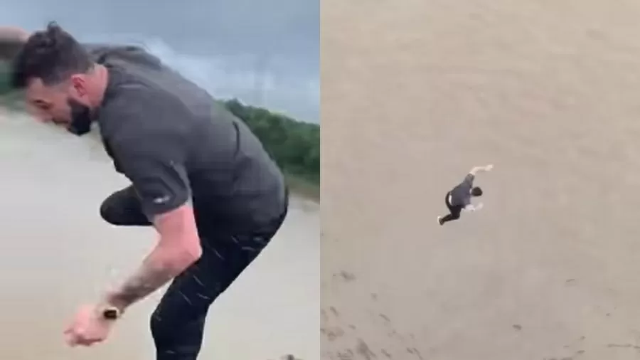 Homem pulando da ponte