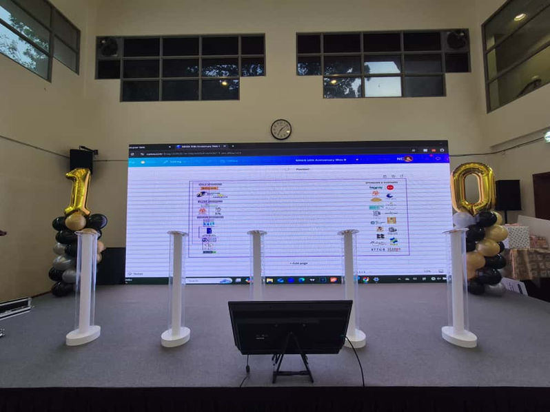 indoor stage with LED wall backdrop and lighting 