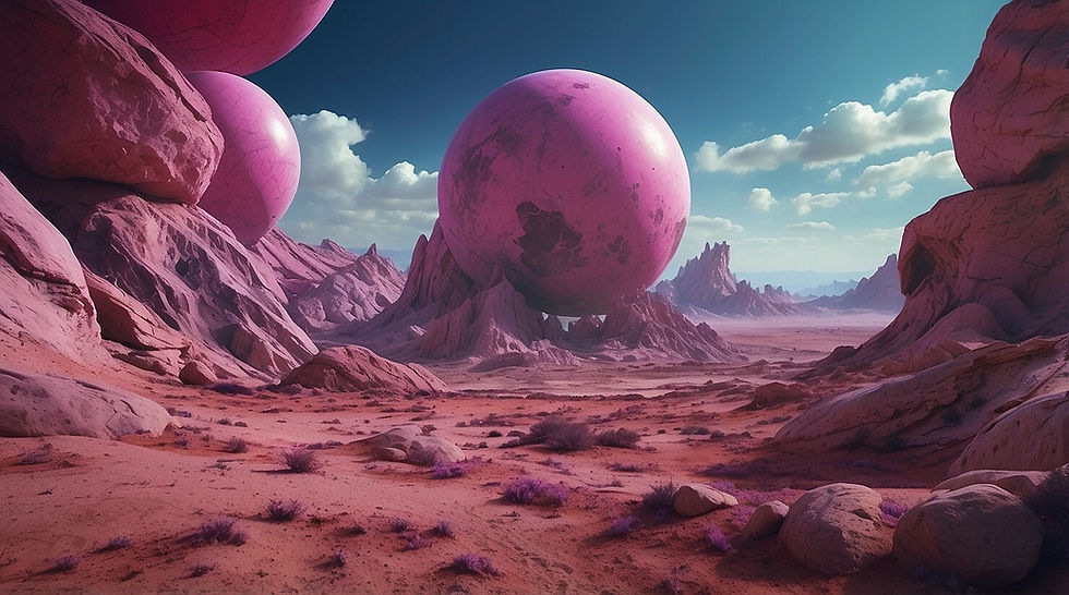 Alien landscape in pink and purple hues, created using Leonardo.ai