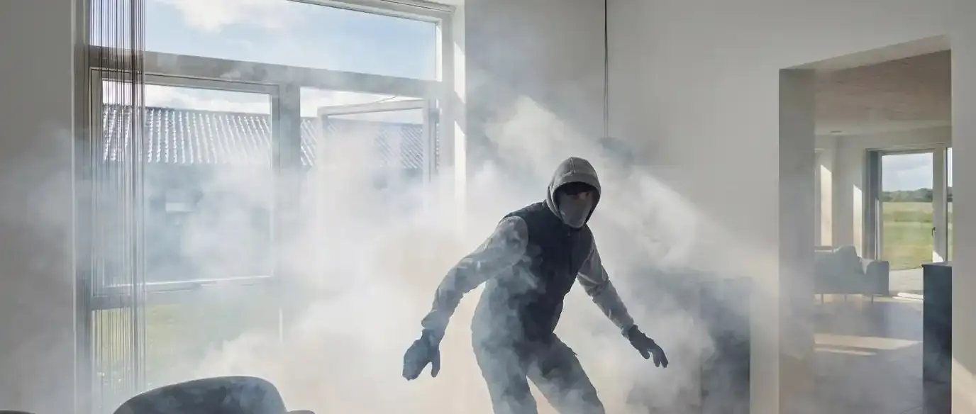 Sistema de cortina de niebla para disuasión de intrusos en instalaciones protegidas