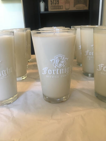 Finished candles in Fortnight Brewing Pint Glasses