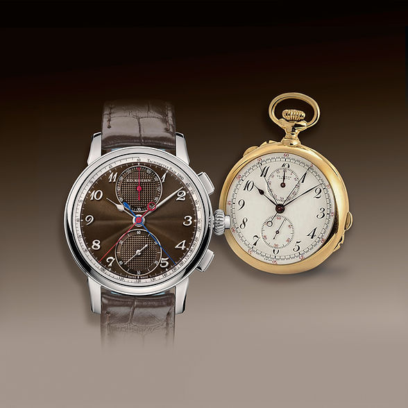 EK New Legacy Rattrapante brown guilloche dial - with vintage pocket watch - AUTUMN.jpg