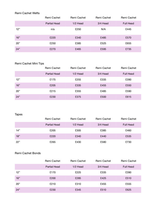 PRICE LIST Scotland KLJ Hair Extensions