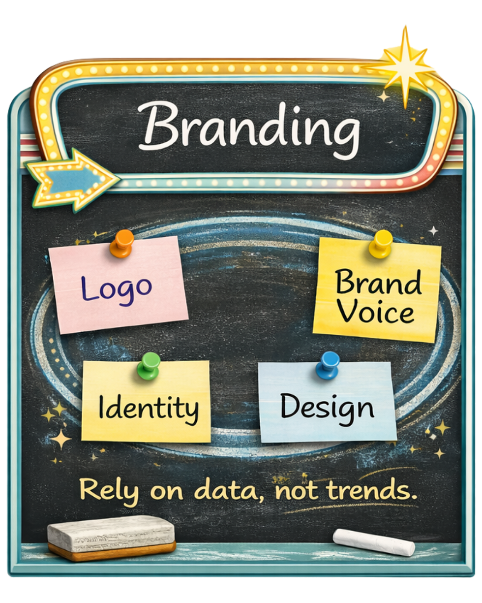 A branding chalk board graphic