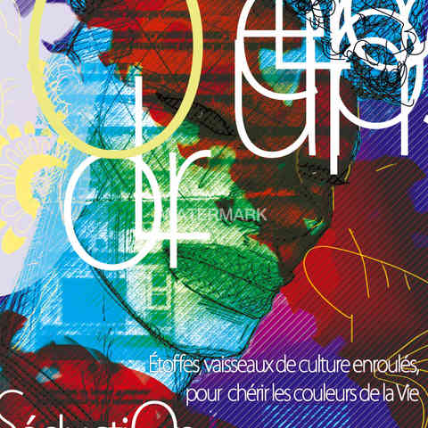 Séduction Ébène - représentation d'une femme noire auréolée de typographies.