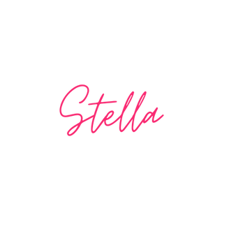 Stella written in hot pink cursive