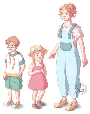 Chara design d'une mère et ses deux enfants