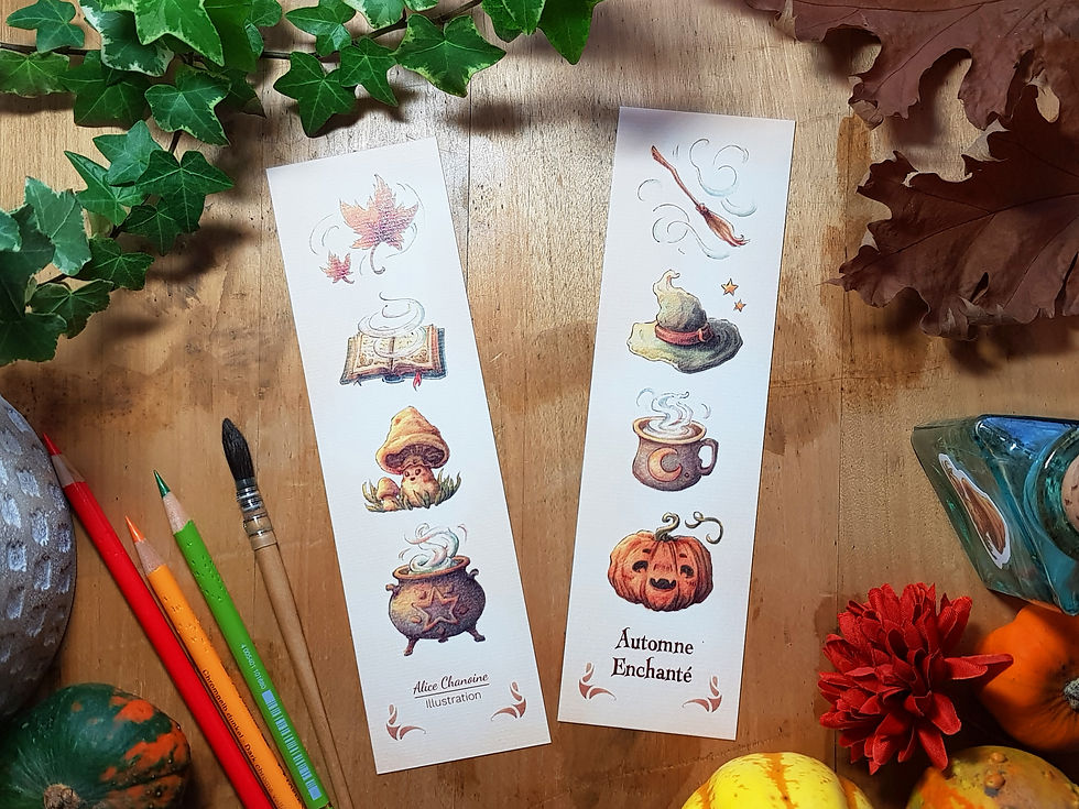 Miniature : Marque-page illustré recto-verso "Automne Enchanté"