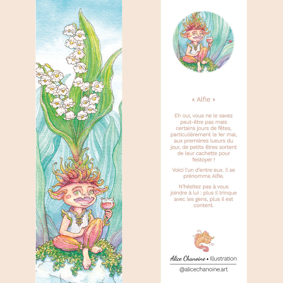 Miniature : Marque-page illustré recto-verso "Alfie des Muguets"