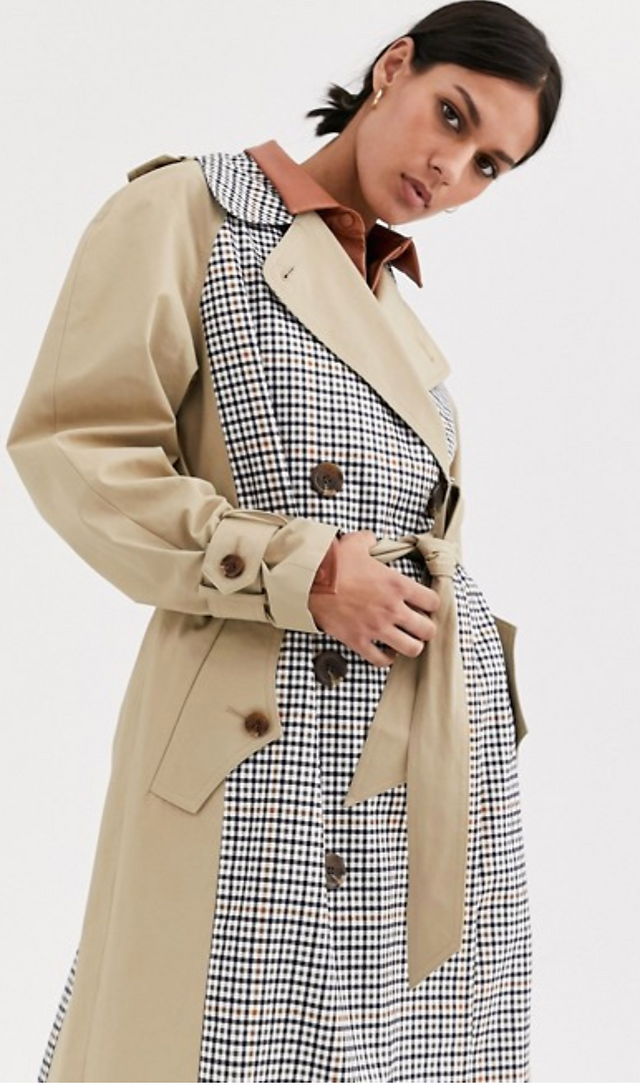 ASOS: Trench Coat With Check Splicing