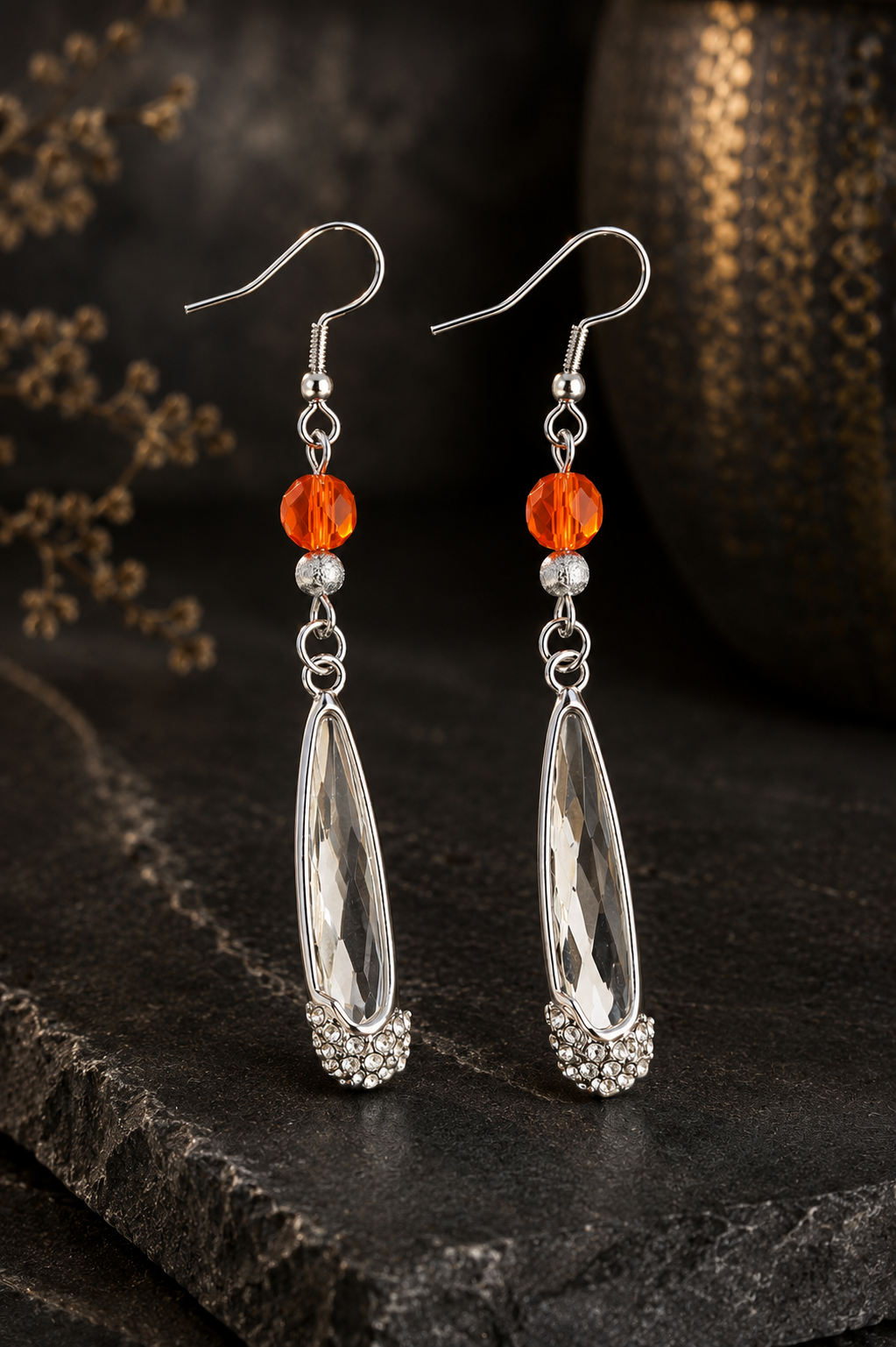 עגילי קריסטל מלוטש E 1416 Elegant Crystal Drop Earrings