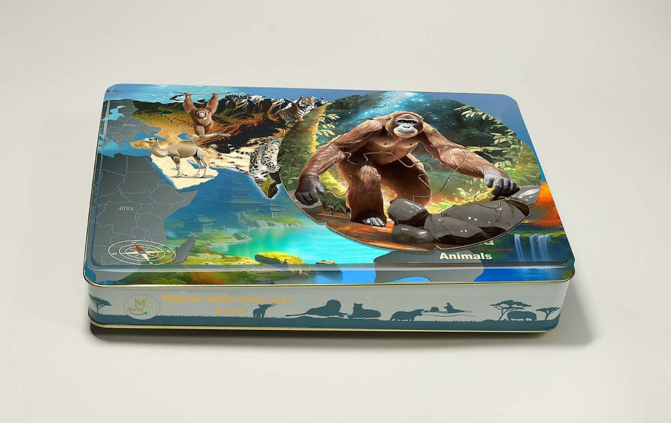 Metal Game Box of Magnetic Wooden Puzzle Asia Orangutan