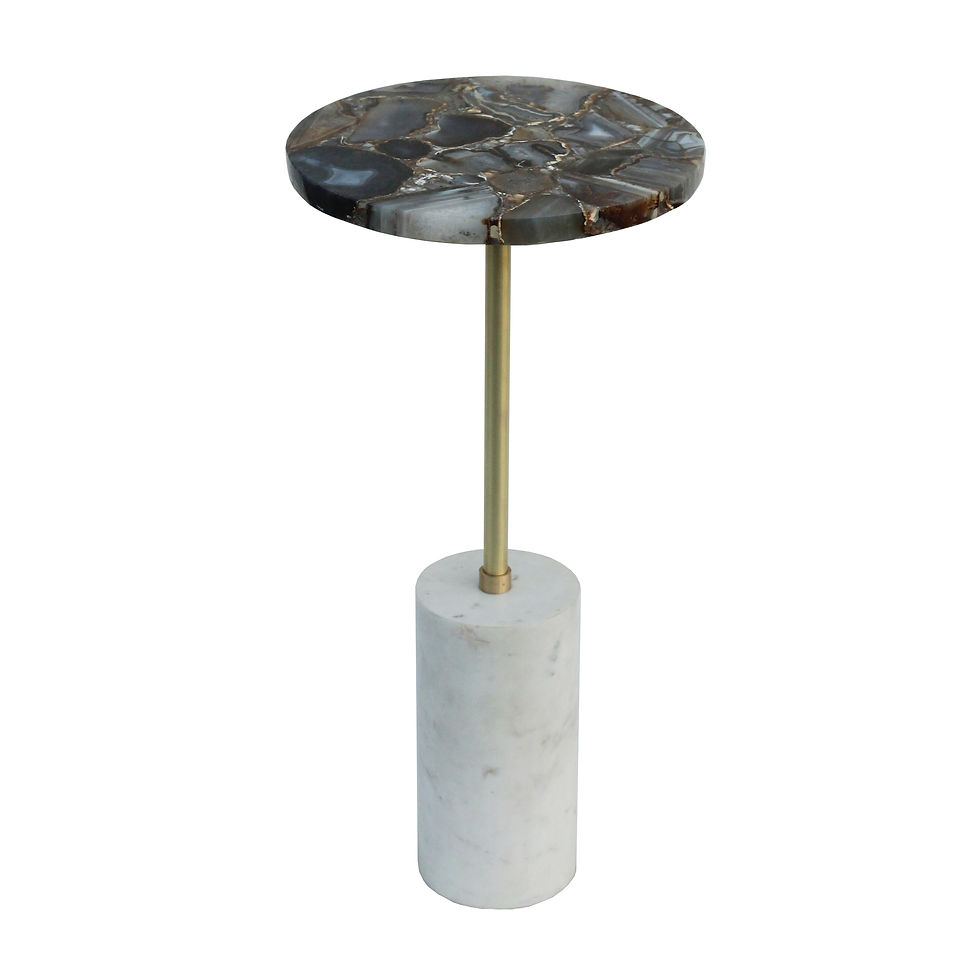 Black Agate Brass Side Table with Cylindrical Marble