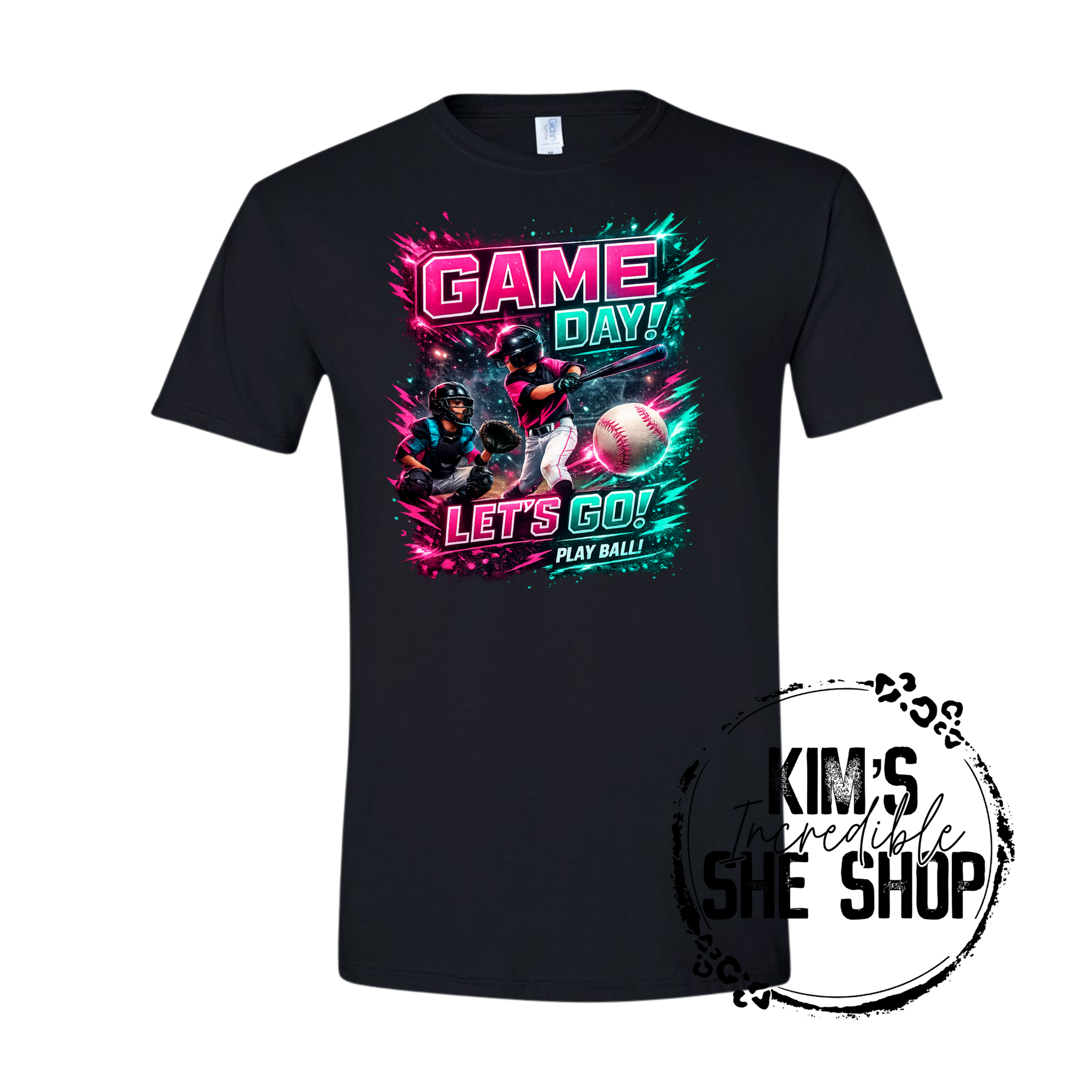 Game Day Let's Go! Pink and Teal on Black Shirt