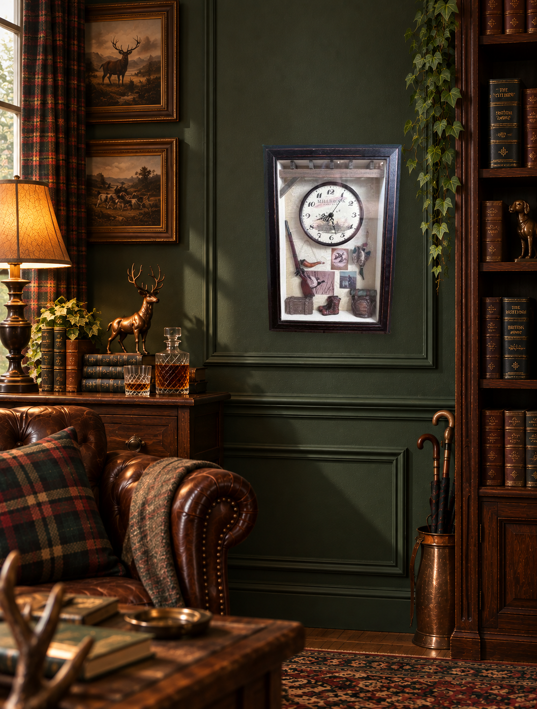 Time to hunt – vintage hunting wall display case with clock
