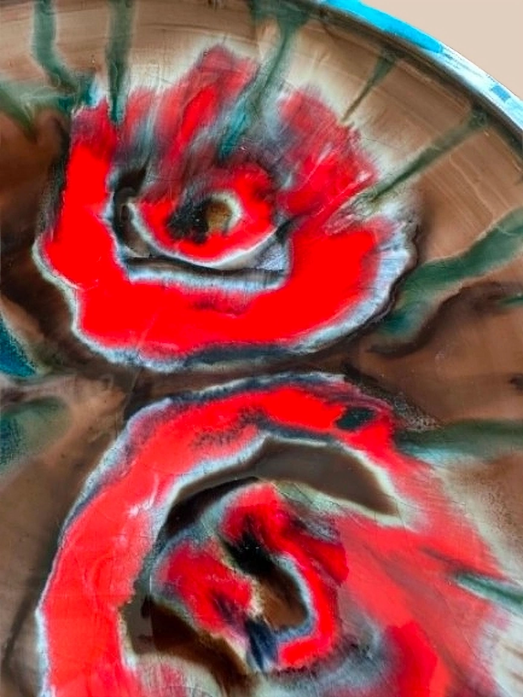 Retro glazed ceramic wall plate with abstract floral pattern - Kondor Éva