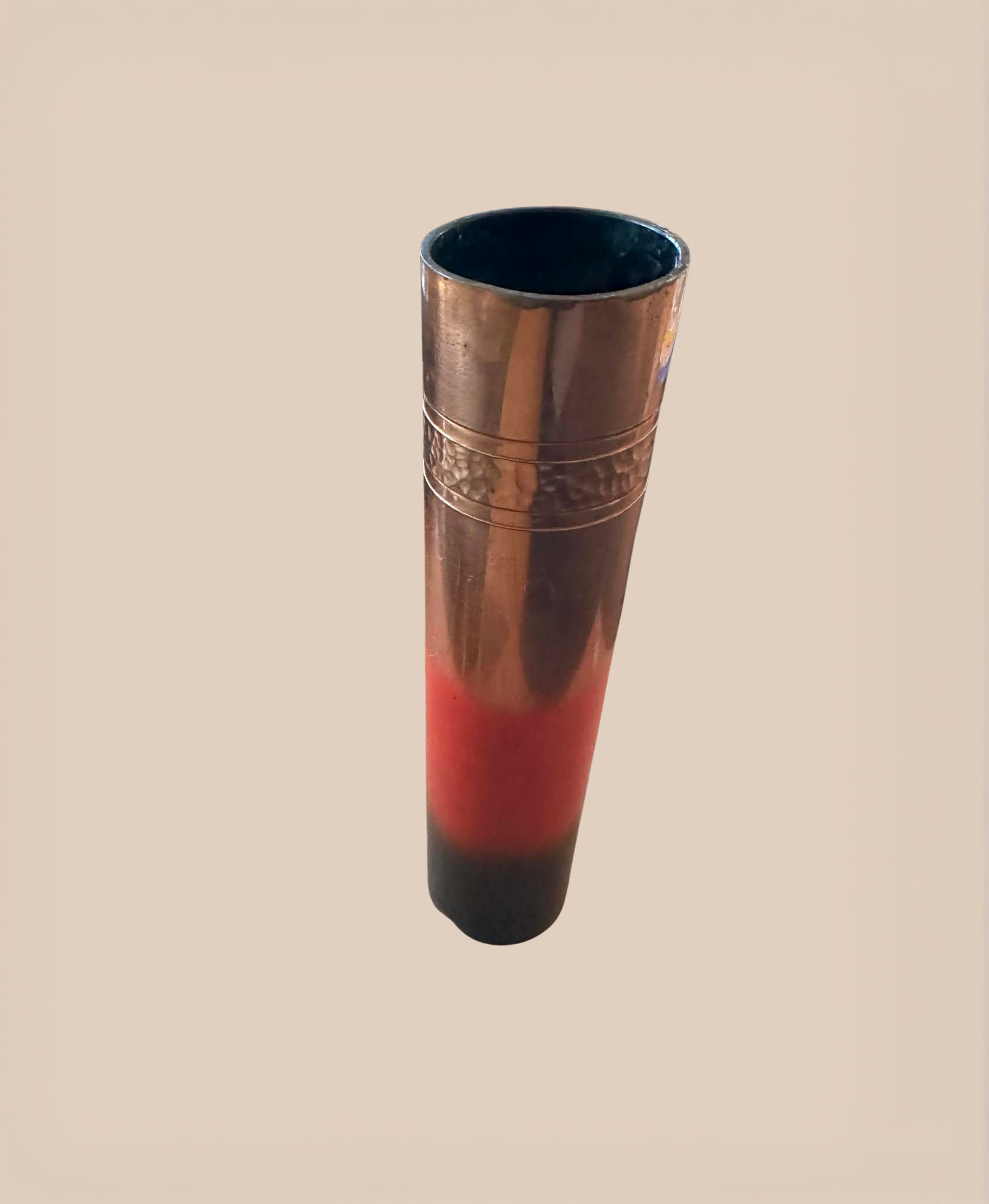 “Sunset” mid-century copper-plated cylinder vase