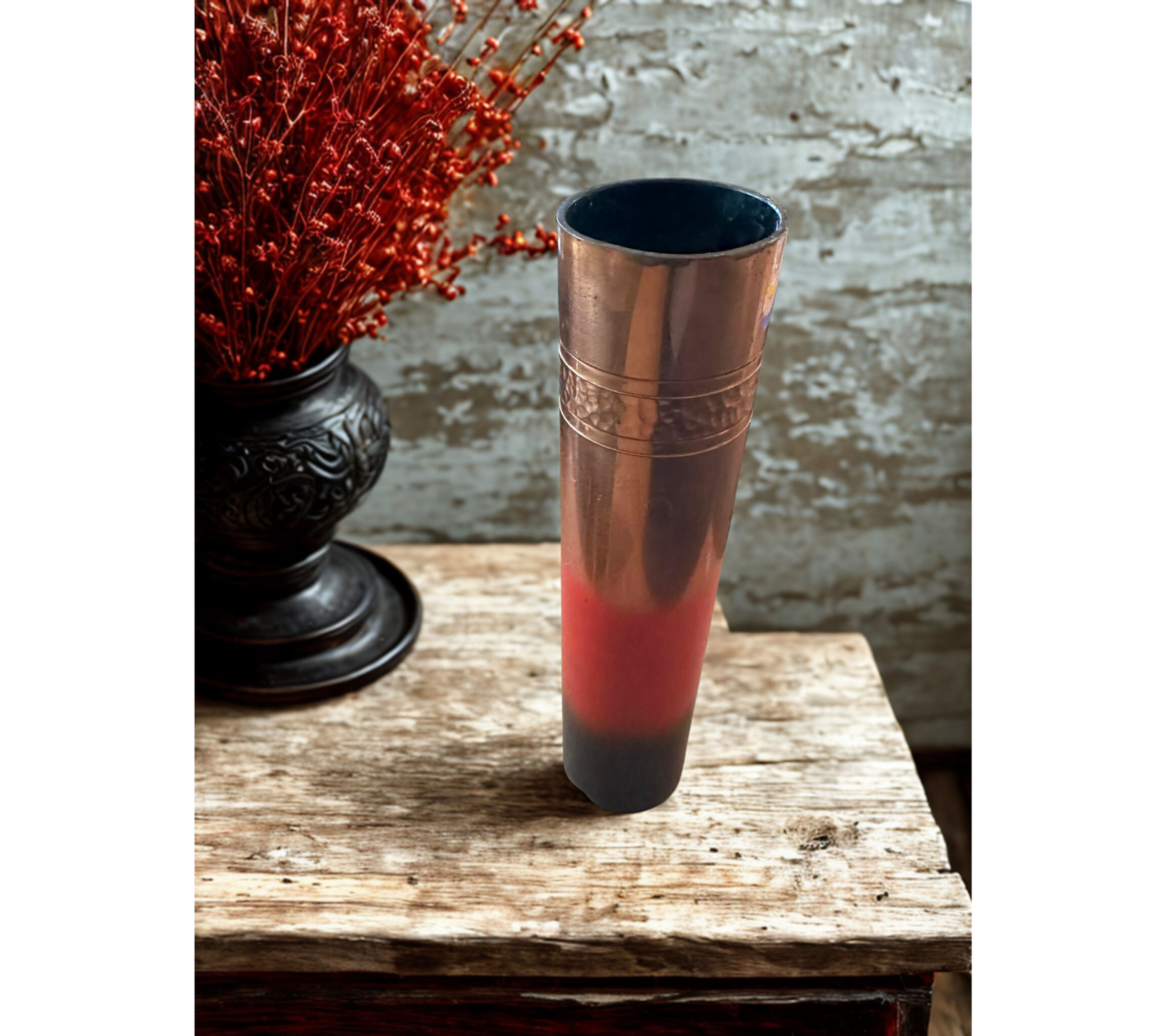 “Sunset” mid-century copper-plated cylinder vase