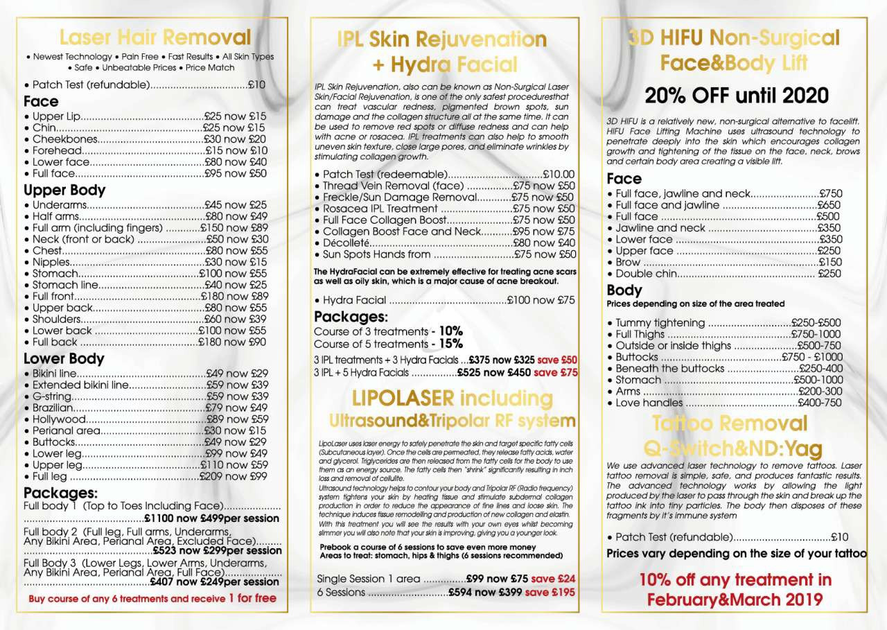 Aesthetic price list 