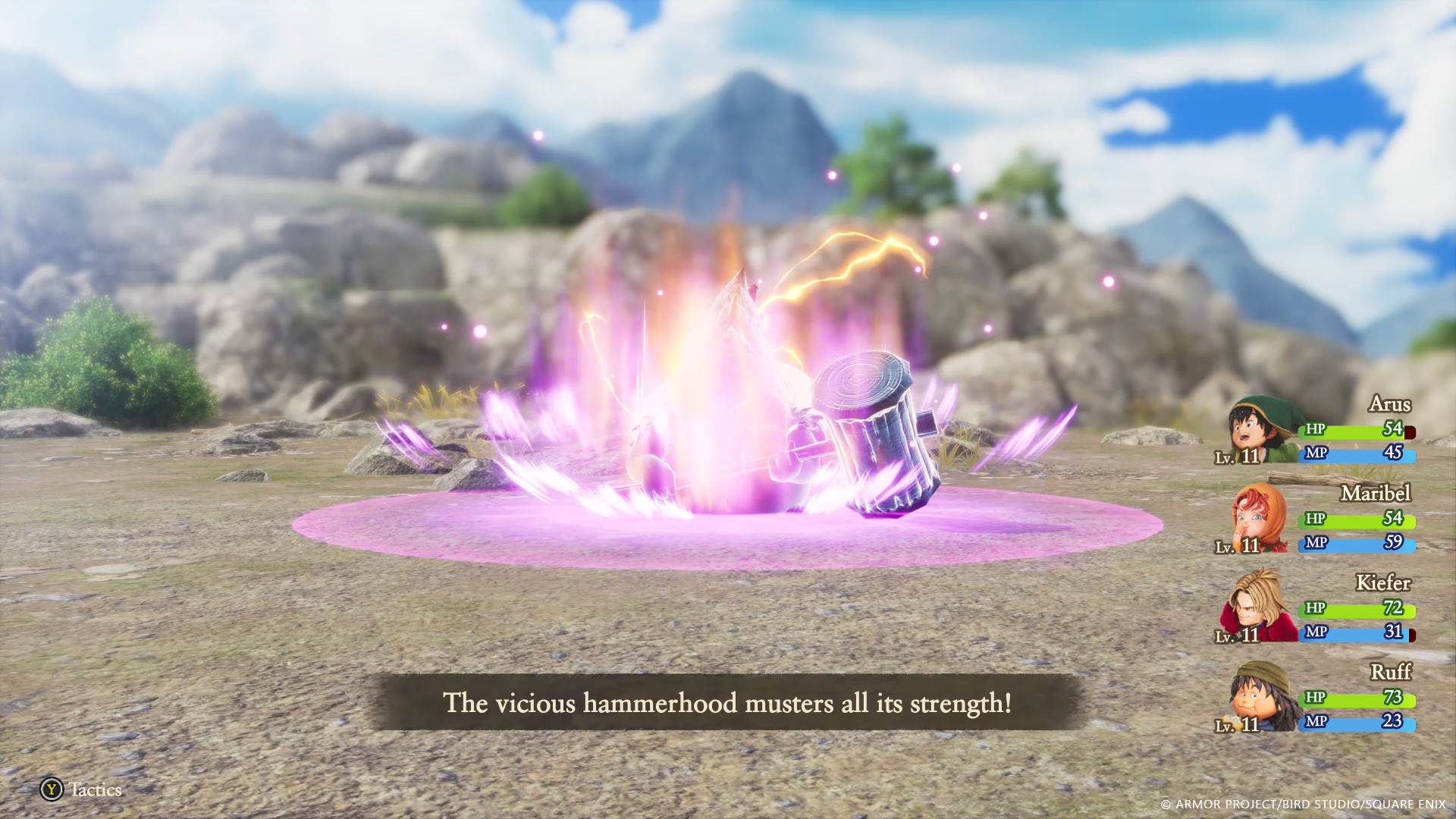 Battle screen showing the party’s stats.