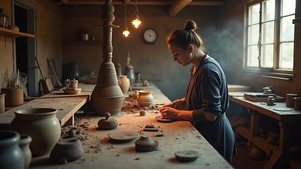 Close-up view of a traditional craft workshop in a rural area