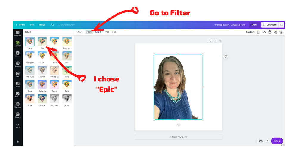 Using Canva remove a photo background