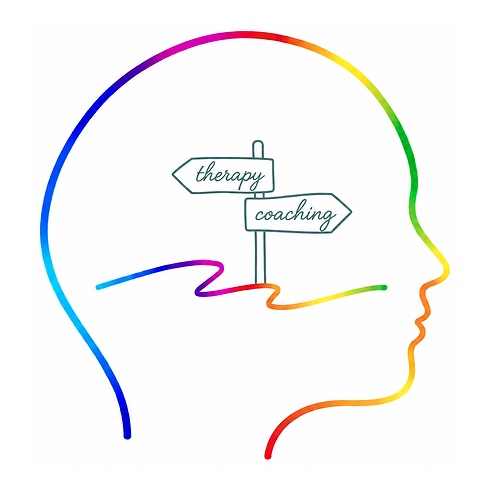Signpost within a head pointing towards therapy and coaching, representing the choice between counselling and coaching