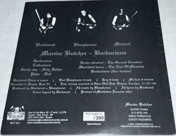 Miniatura: MANIAC BUTCHER - Barbarians - LP (2002 Version)