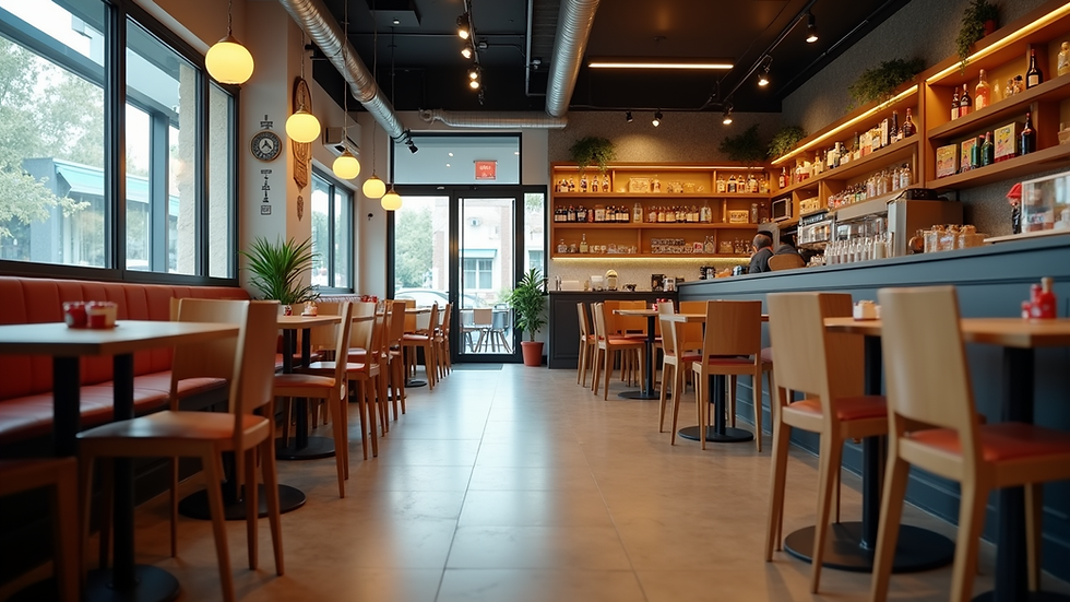 eye-level view of modern restaurant interior with efficient layout