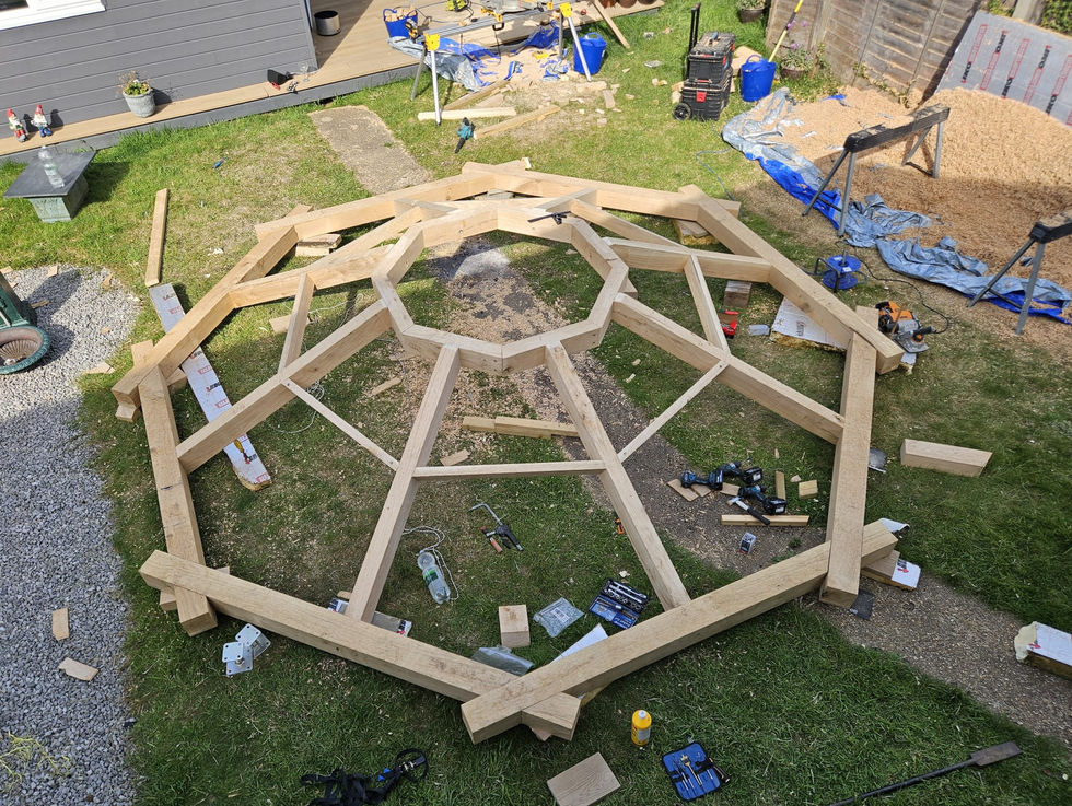 Octagonal oak pergola roof process