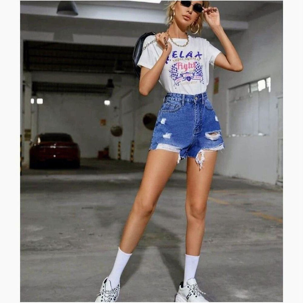 Thumbnail: Woman's Ripped Denim Shorts 