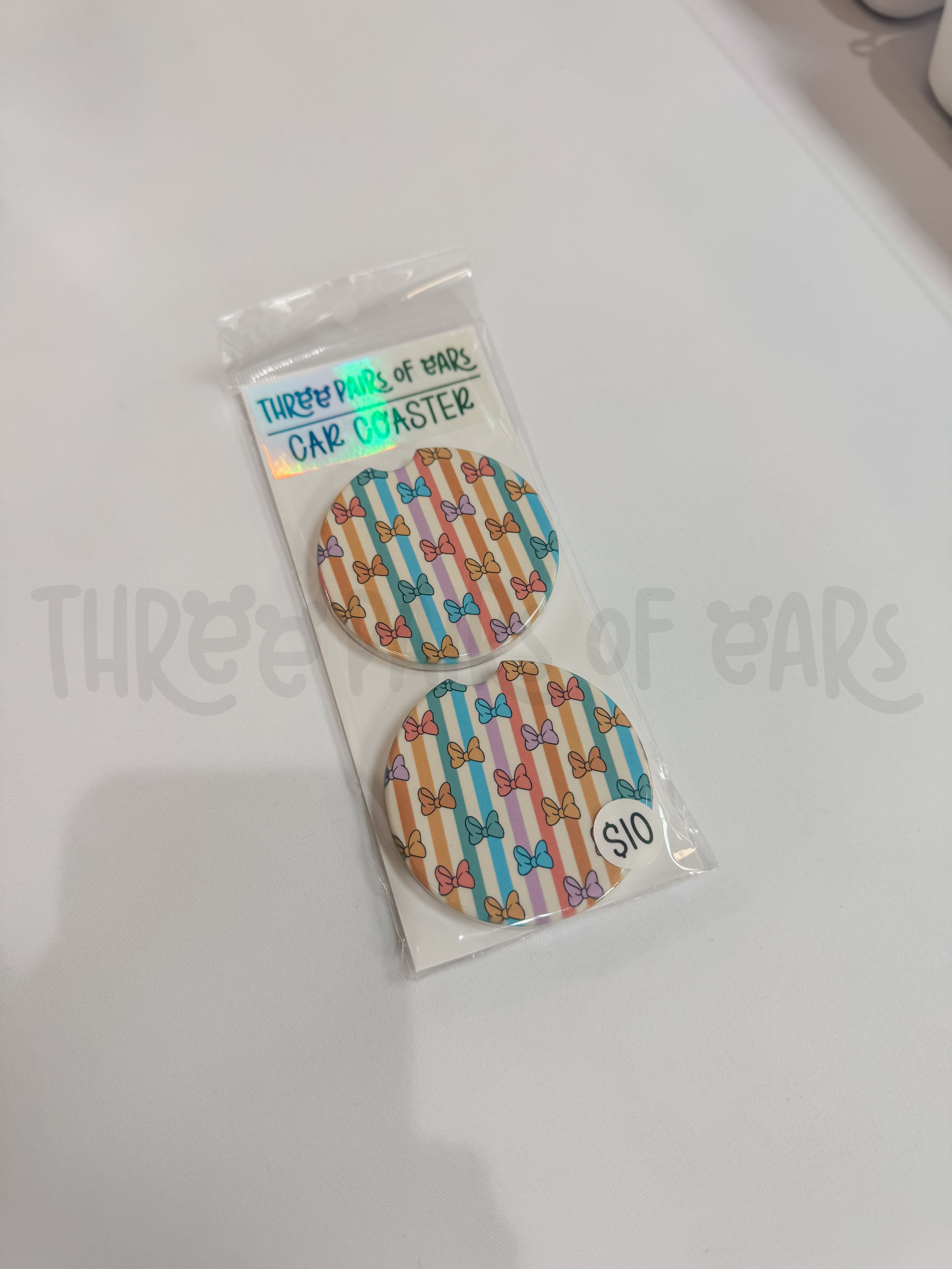 Rainbow Minnie Bows Car Coasters