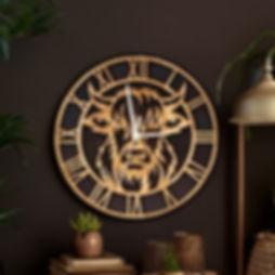 Large Hand Painted Wooden Highland Cow Wall Clock