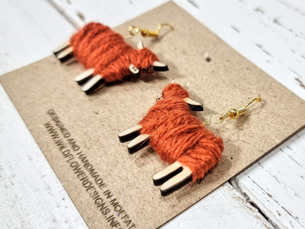 Thumbnail: Highland Cow Wool Dangle Earrings
